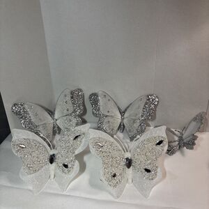 Holiday Time Silver White Glitter Sequin Butterfly Clip On Christmas Ornaments 5